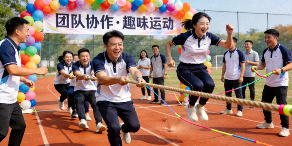 企业员工正在进行趣味体育团队建设活动